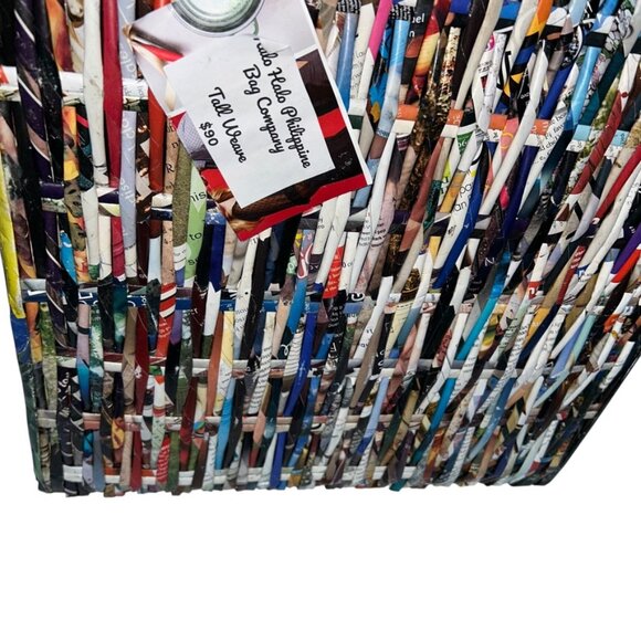 Halo Halo Philippines Tall Weave Handmade tote bag straw recycled magazine NEW - Picture 2 of 7